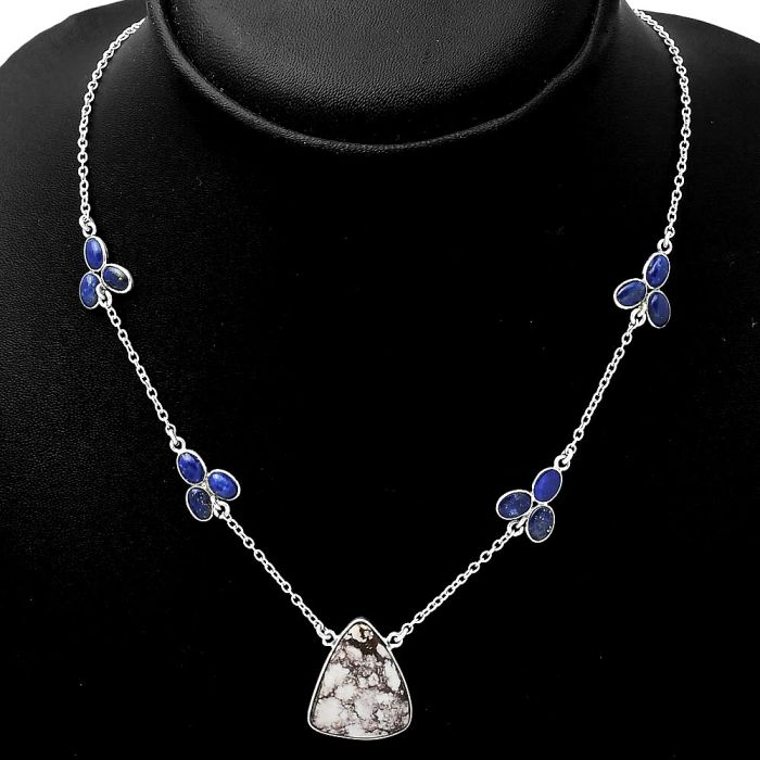 Natural Wild Horse Jasper & Lapis Necklace SDN1304 N-1004, 17x21 mm