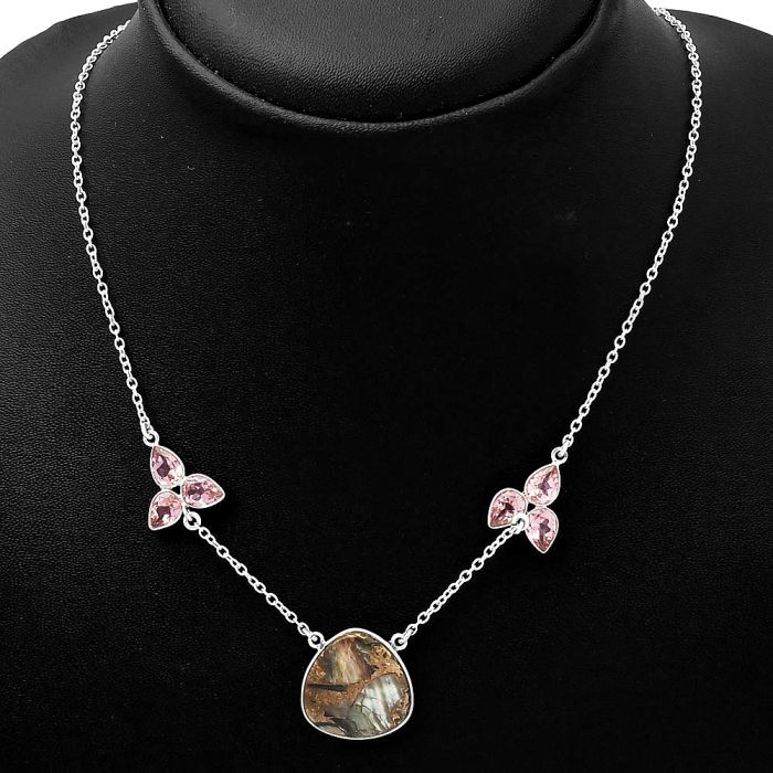 Copper Abalone Shell & Peach Morganite Necklace SDN1312 N-1002, 18x18 mm