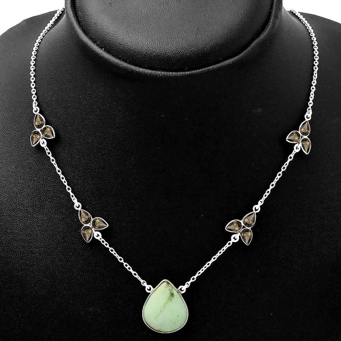 Lemon Chrysocolla & Smoky Quartz Necklace SDN1321 N-1004, 16x19 mm