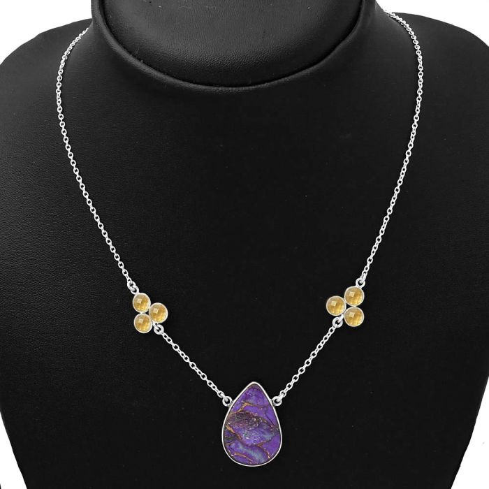 Copper Purple Turquoise & Citrine Necklace SDN1337 N-1002, 16x23 mm