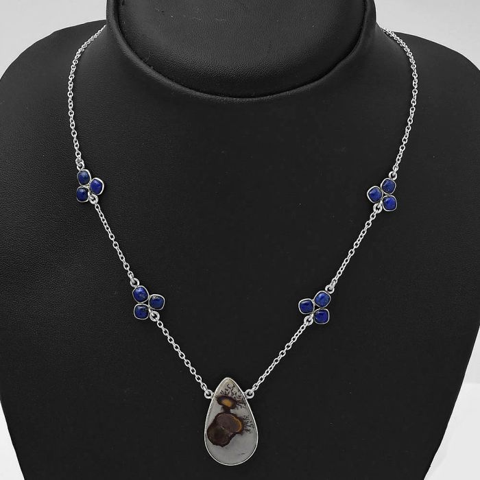 Natural Coffee Bean Jasper & Lapis Necklace SDN1338 N-1004, 15x26 mm