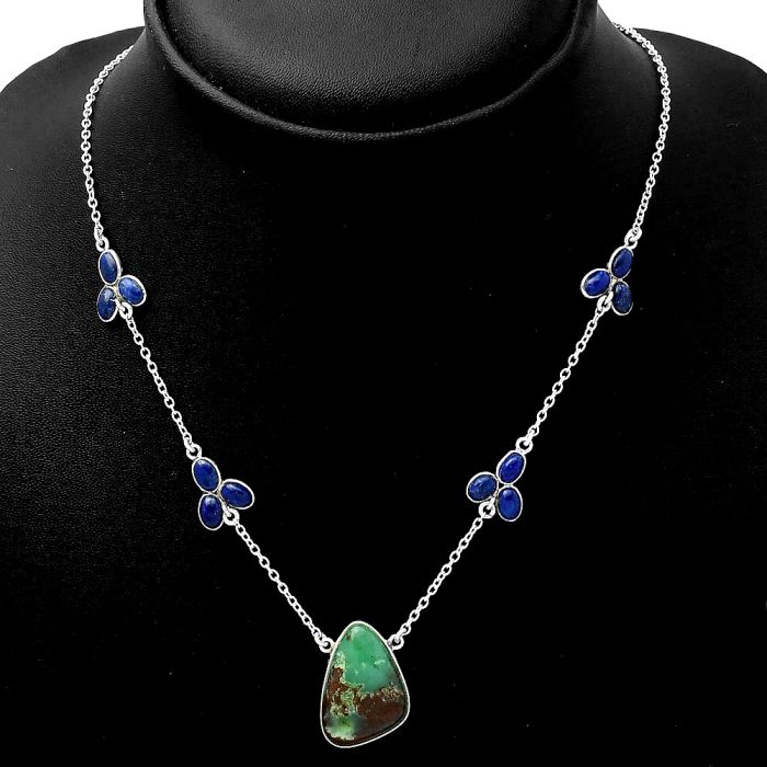 Natural Boulder Chrysoprase & Lapis Necklace SDN1350 N-1004, 15x22 mm