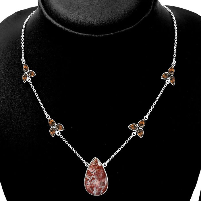 Rosetta Picture Jasper & Smoky Quartz Necklace SDN1365 N-1004, 15x25 mm