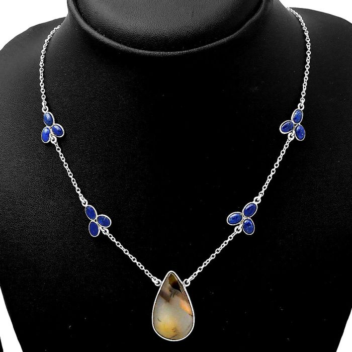 Natural Montana Agate - USA & Lapis Necklace SDN1369 N-1004, 16x26 mm