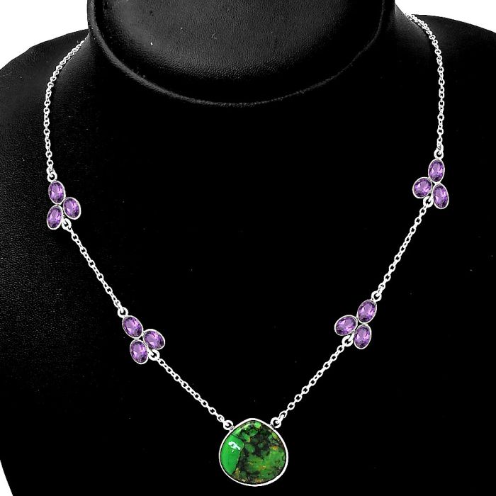 Green Matrix Turquoise & Amethyst Necklace SDN1419 N-1004, 17x17 mm