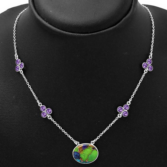 Multi Copper Turquoise & Amethyst Necklace SDN1423 N-1004, 15x18 mm