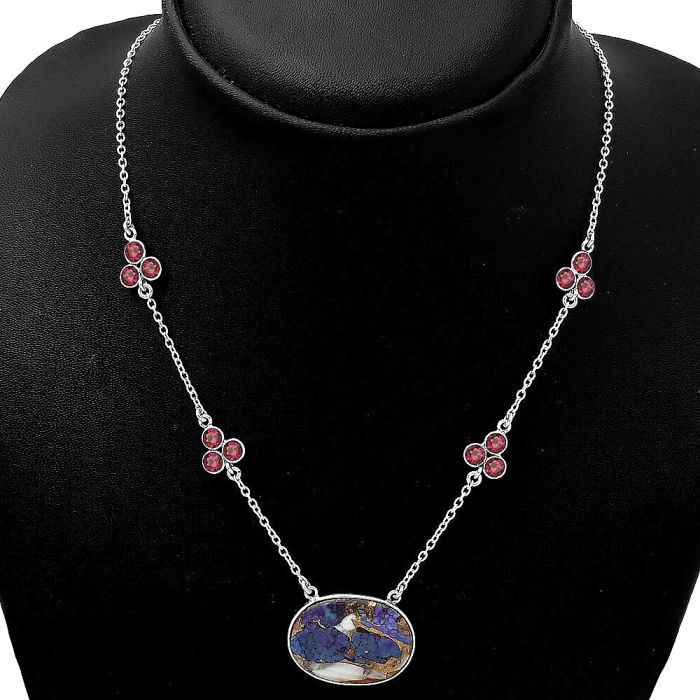 Spiny Oyster Turquoise & Garnet Necklace SDN1465 N-1004, 17x24 mm