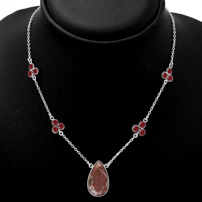 Rosetta Picture Jasper & Garnet Necklace SDN1470 N-1004, 13x23 mm