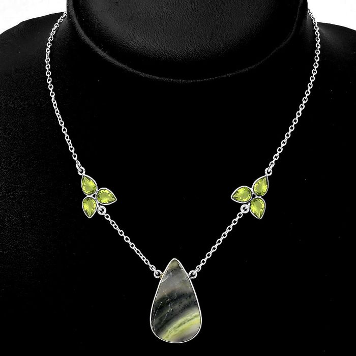 Lemon Chrysocolla - Brazil & Peridot Necklace SDN1478 N-1002, 17x28 mm