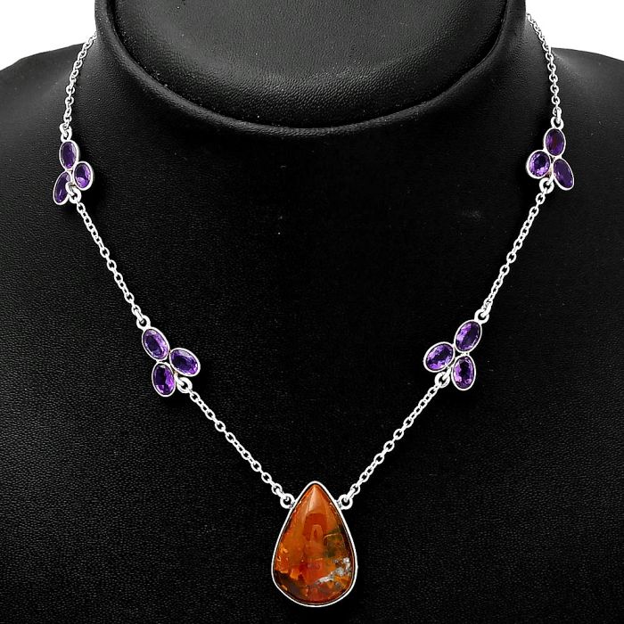 Rare Cady Mountain Agate & Amethyst Necklace SDN1516 N-1004, 15x22 mm