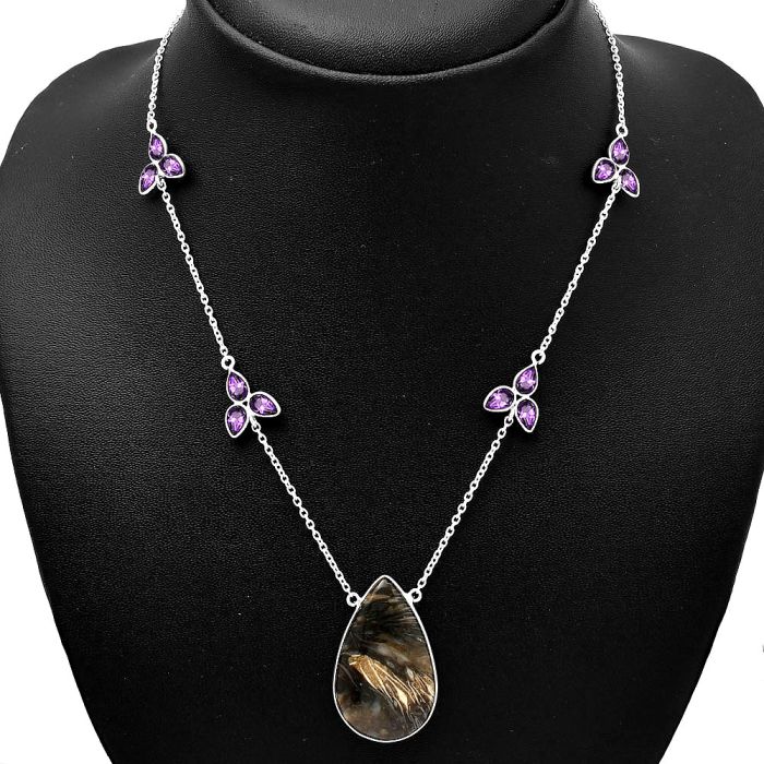 Bat Cave Jasper and Amethyst Necklace SDN1745 N-1004, 19x31 mm