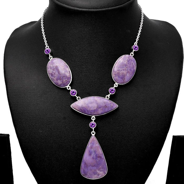 Lavender Jade and Amethyst Necklace SDN1843 N-1023, 22x36 mm