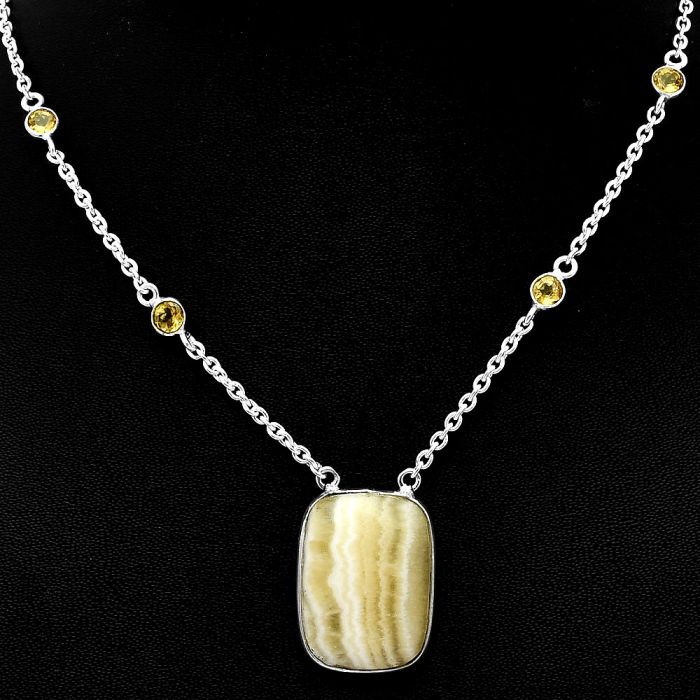 Yellow Aragonite and Citrine Necklace SDN1922 N-1012, 17x23 mm