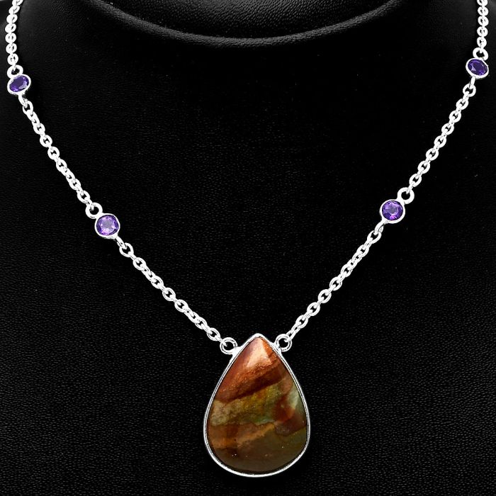 Polygram Jasper and Amethyst Necklace SDN1932 N-1012, 19x25 mm