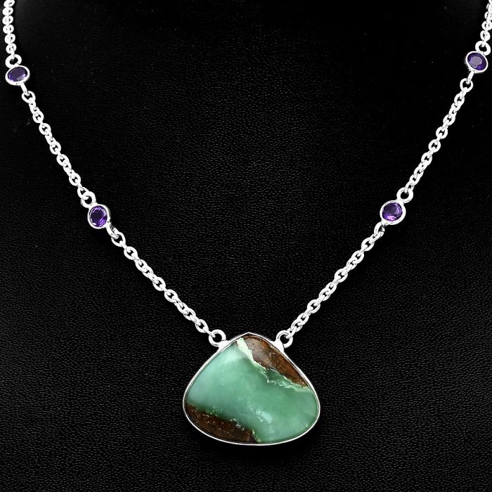 Boulder Chrysoprase and Amethyst Necklace SDN1936 N-1012, 20x24 mm