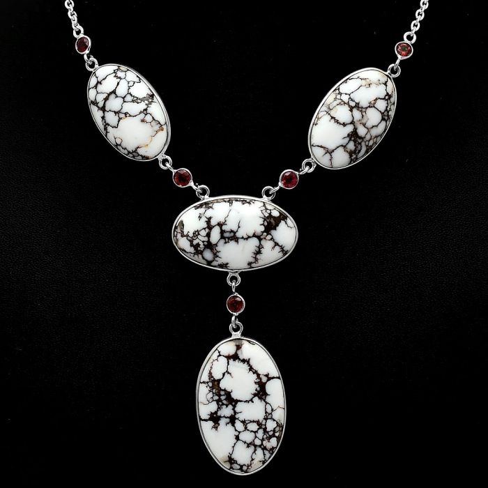 Wild Horse Jasper and Garnet Necklace SDN1957 N-1023, 20x31 mm