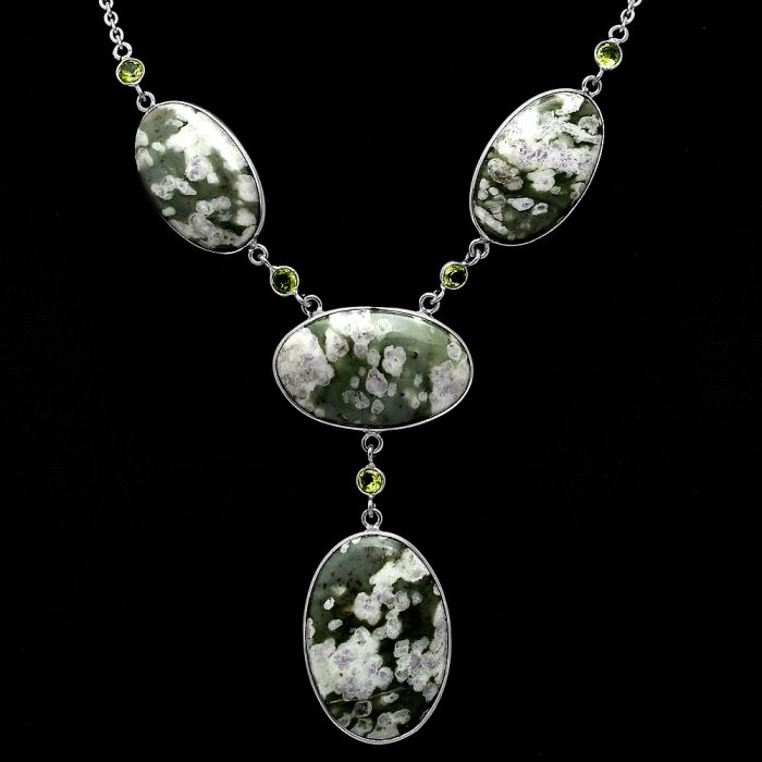 Peace Jade and Peridot Necklace SDN1963 N-1023, 21x30 mm