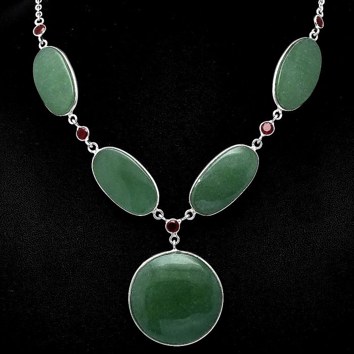 Green Aventurine and Garnet Necklace SDN1971 N-1022, 28x28 mm