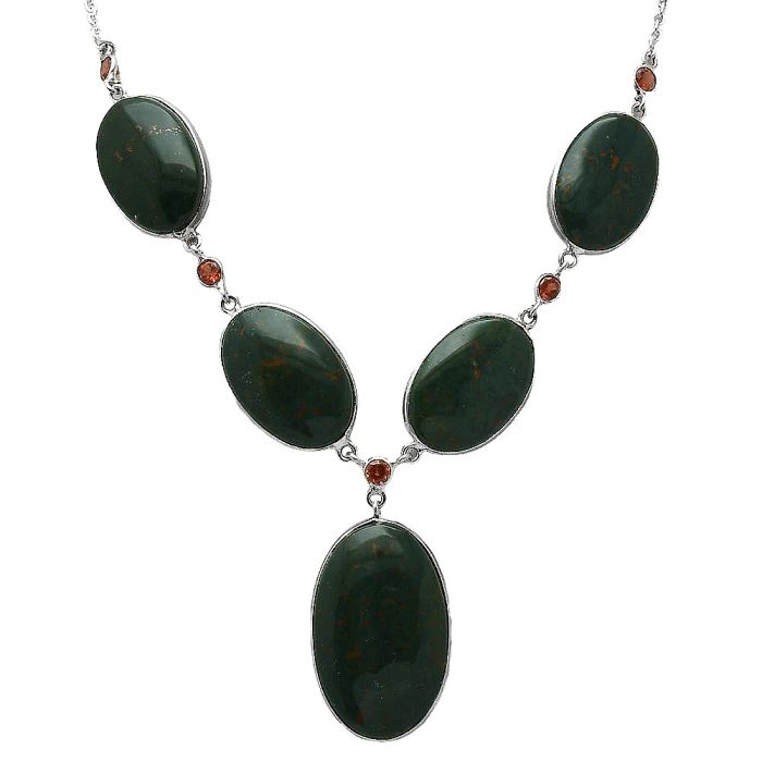 Blood Stone and Garnet Necklace SDN1978 N-1022, 20x33 mm