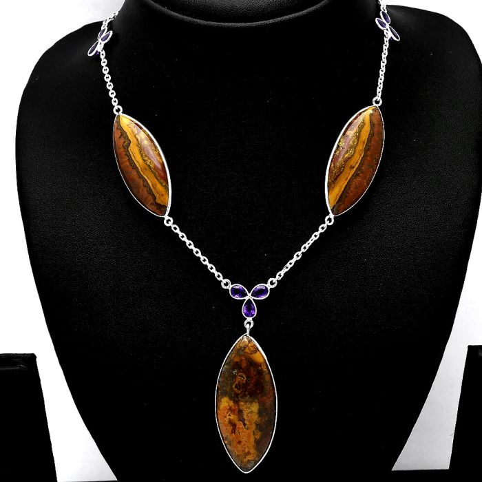 Rare Cady Mountain Agate and Amethyst Necklace SDN1980 N-1021, 20x44 mm