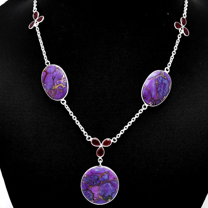 Copper Purple Turquoise and Garnet Necklace SDN1988 N-1021, 22x22 mm