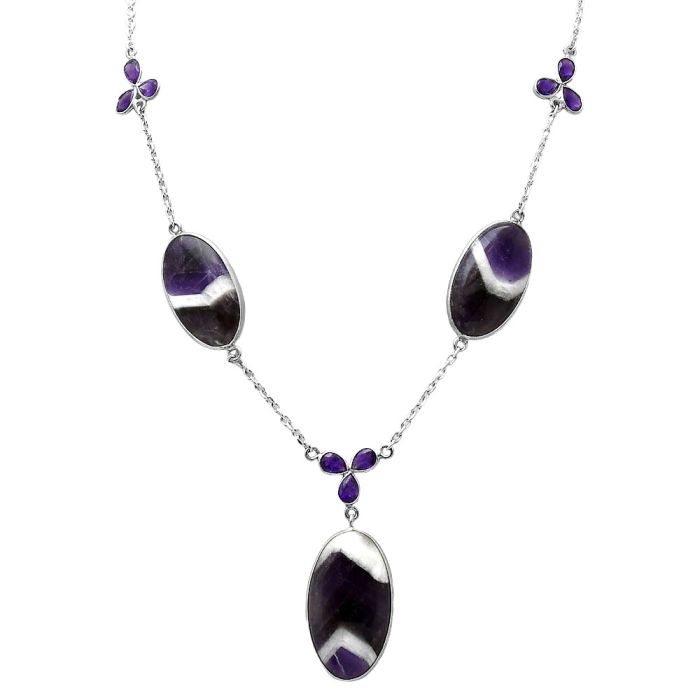 Chevron Amethyst and Amethyst Necklace SDN1995 N-1021, 16x30 mm