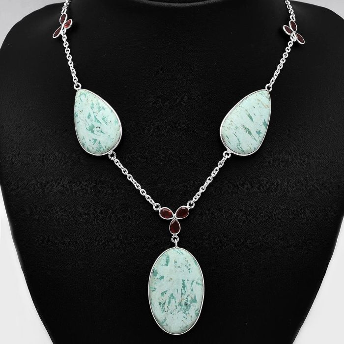 Royston Ribbon Turquoise and Garnet Necklace SDN1999 N-1021, 22x35 mm