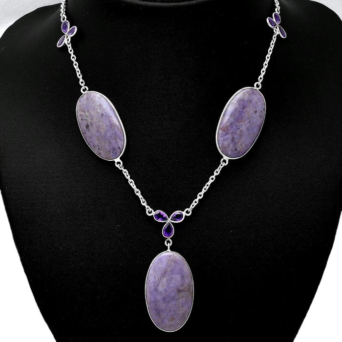 Lavender Jade and Amethyst Necklace SDN2001 N-1021, 19x32 mm