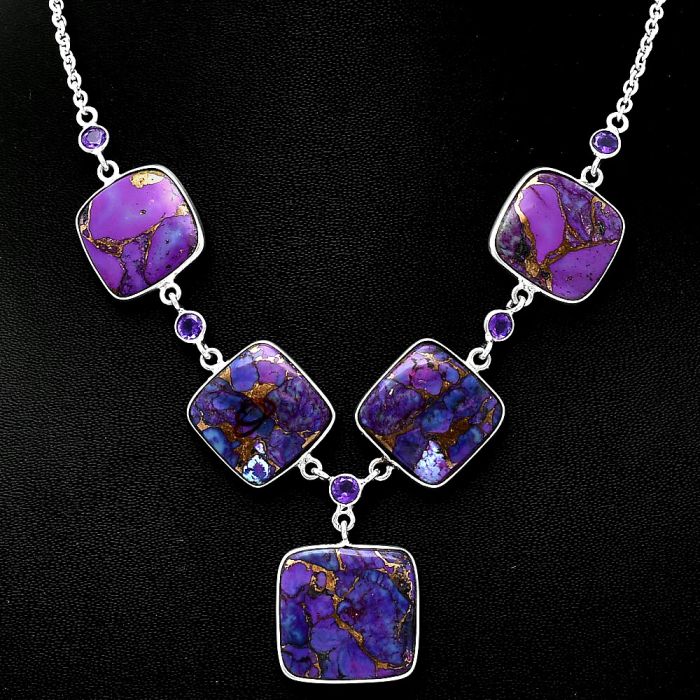 Copper Purple Turquoise and Amethyst Necklace SDN2003 N-1022, 18x19 mm