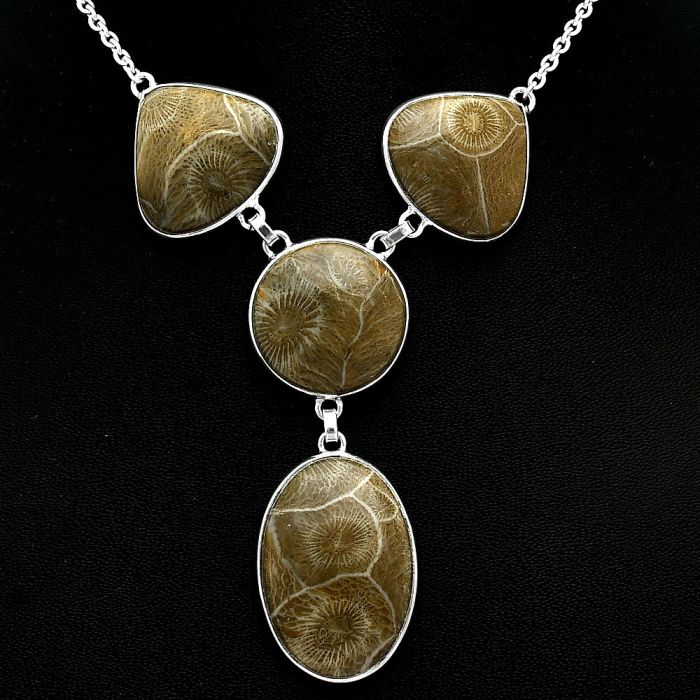 Flower Fossil Coral Necklace SDN2023 N-1013, 19x27 mm