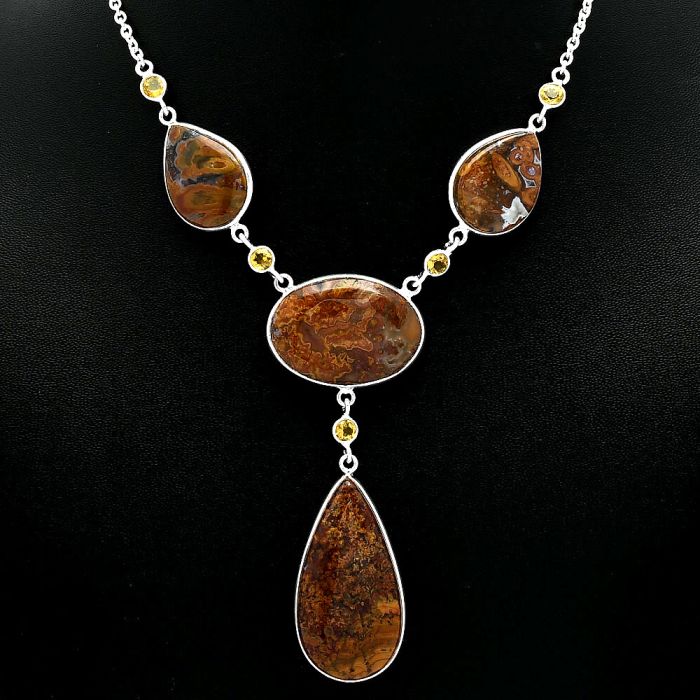 Rare Cady Mountain Agate and Citrine Necklace SDN2031 N-1023, 18x36 mm