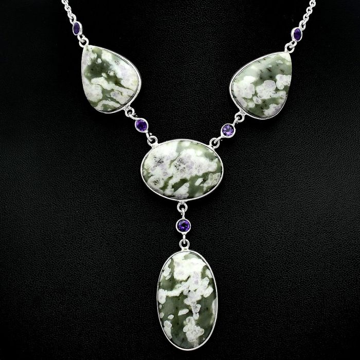 Peace Jade and Amethyst Necklace SDN2033 N-1023, 18x29 mm