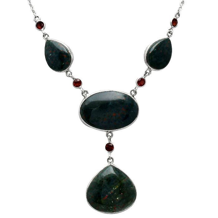 Blood Stone and Garnet Necklace SDN2035 N-1023, 22x22 mm