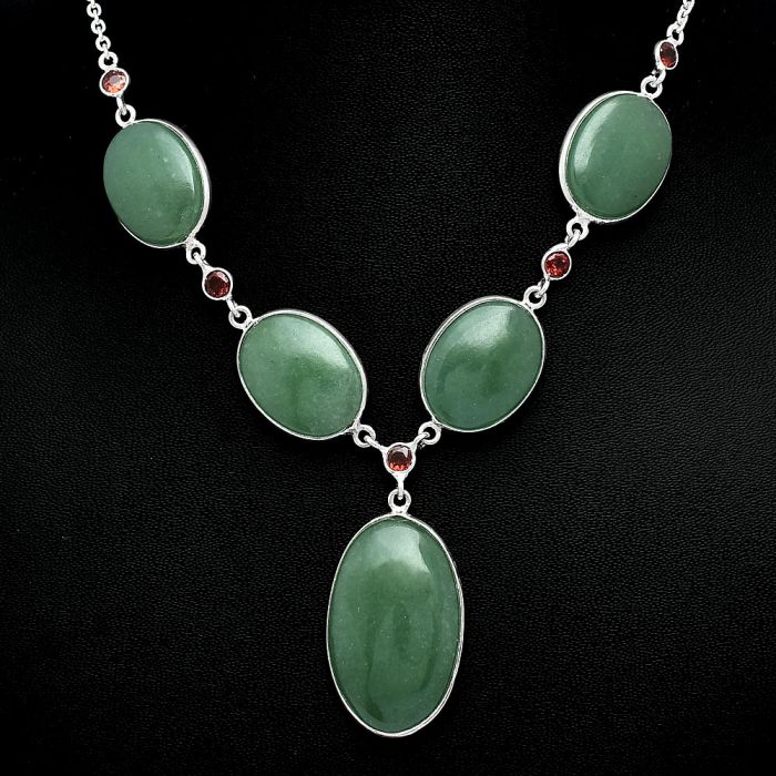 Green Aventurine and Garnet Necklace SDN2040 N-1022, 19x30 mm