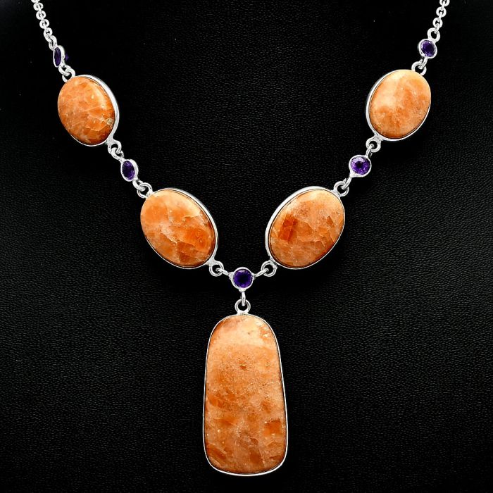 Orange Aventurine and Amethyst Necklace SDN2041 N-1022, 17x32 mm