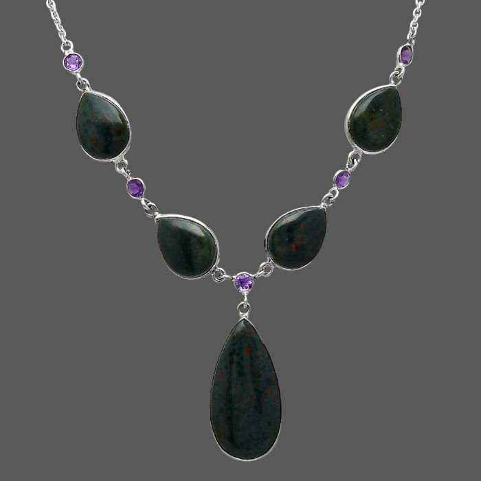 Blood Stone and Amethyst Necklace SDN2046 N-1022, 15x30 mm