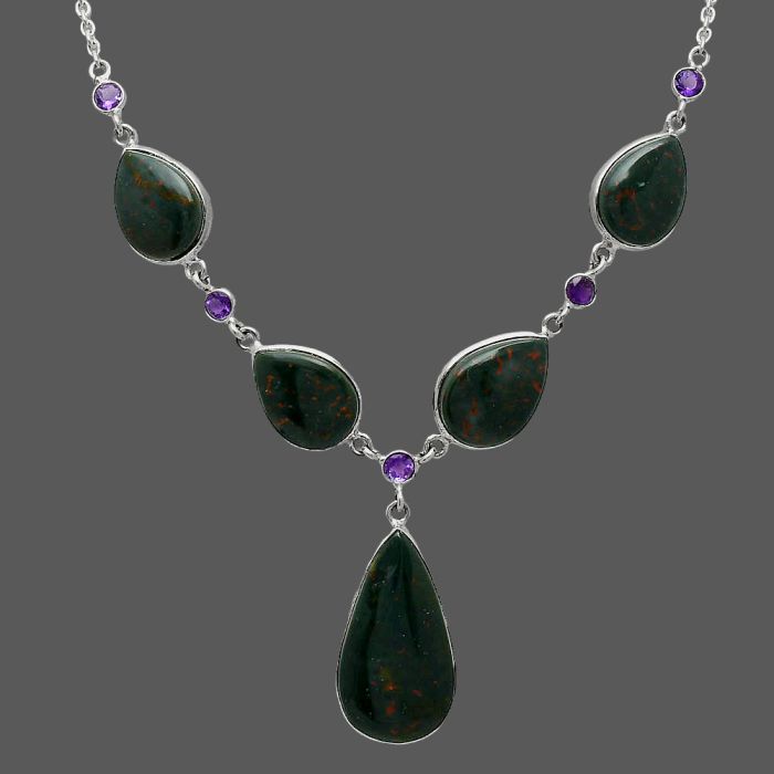 Blood Stone and Amethyst Necklace SDN2047 N-1022, 16x28 mm