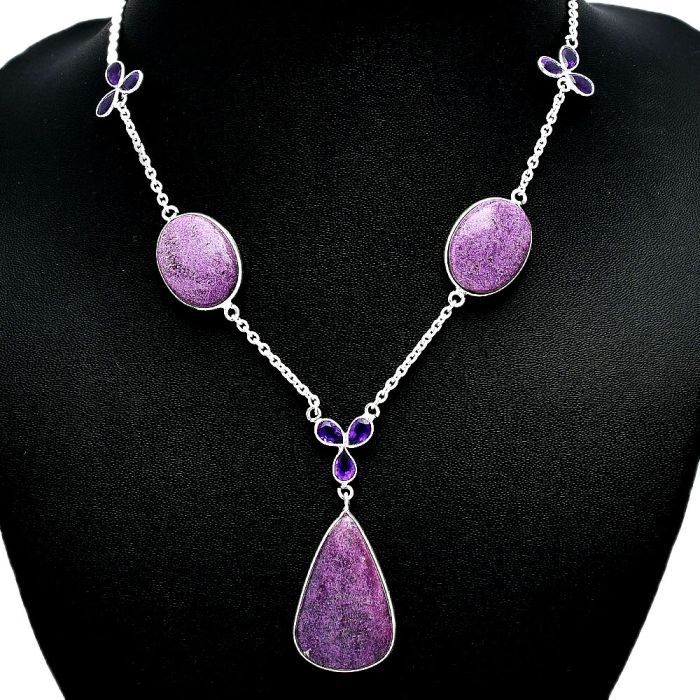 Purpurite and Amethyst Necklace SDN2049 N-1021, 18x29 mm