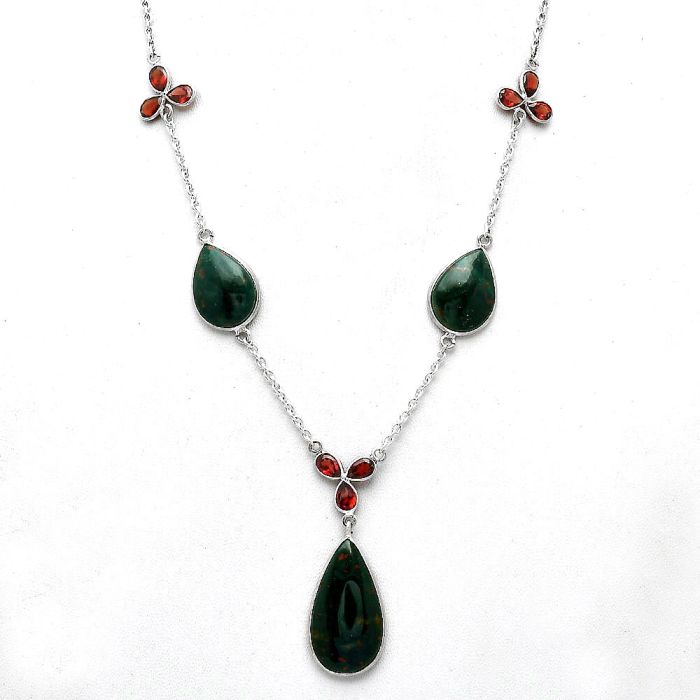 Blood Stone and Garnet Necklace SDN2057 N-1021, 14x26 mm