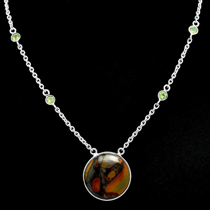 Fruit Jasper and Peridot Necklace SDN2059 N-1012, 21x21 mm