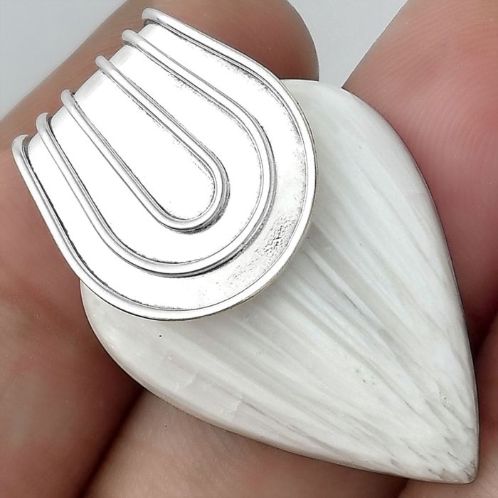 Natural White Scolecite Pendant SDP100029 P-1584, 21x28 mm