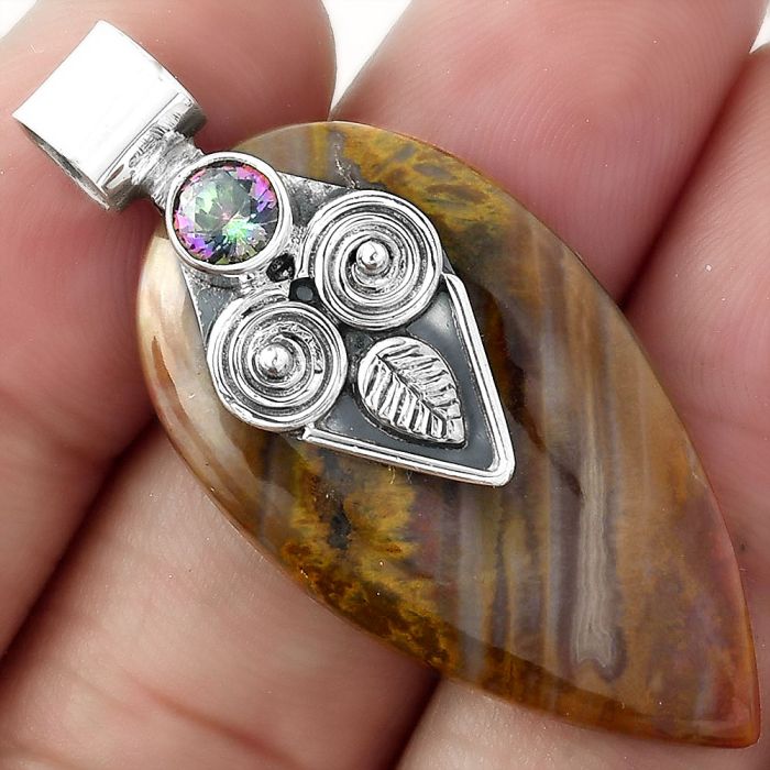 Owl - Red Moss Agate & Mystic Topaz Pendant SDP100611 P-1649, 20x36 mm