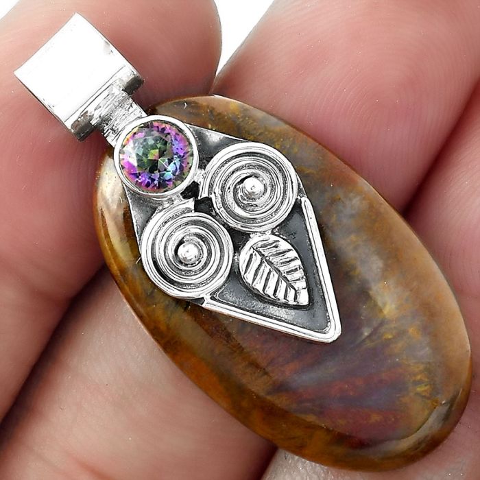 Owl - Red Moss Agate & Mystic Topaz Pendant SDP100637 P-1649, 18x31 mm