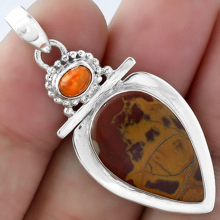 Noreena Jasper & Orange Ethiopian Opal Pendant SDP100769 P-1289, 13x21 mm