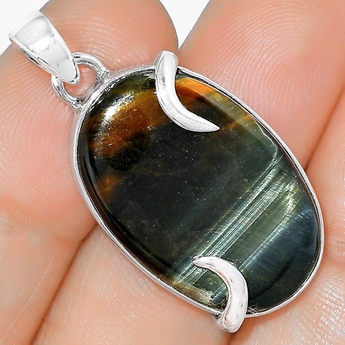 Natural Blue Tiger Eye Pendant SDP101682 P-1560, 17x26 mm