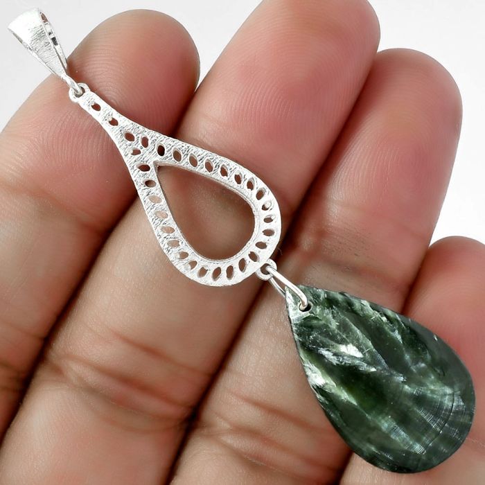 Natural Russian Seraphinite Pendant SDP102029 P-1595, 16x26 mm