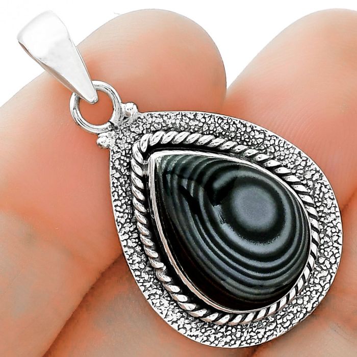 Crown Of Silver Psilomelane - Black Malachite Pendant SDP102559 P-1181, 12x17 mm