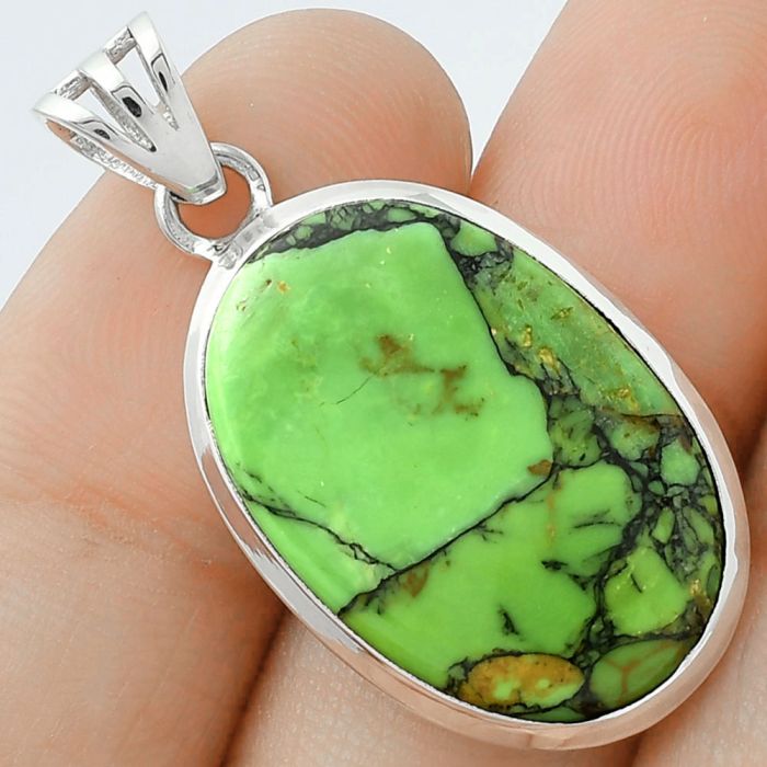 Natural Green Matrix Turquoise Pendant SDP102641 P-1002, 16x24 mm