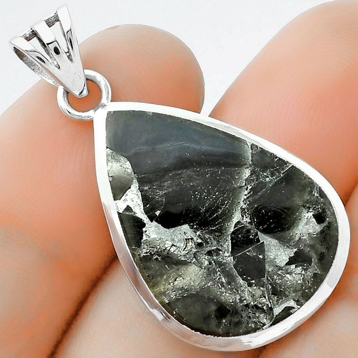 Natural Obsidian And Zinc Pendant SDP102662 P-1002, 17x25 mm