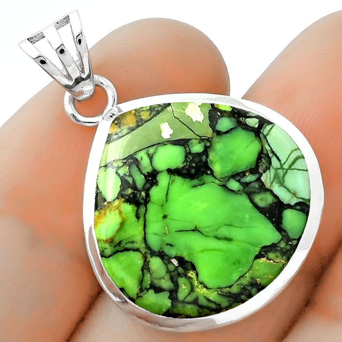 Natural Green Matrix Turquoise Pendant SDP102706 P-1002, 20x20 mm